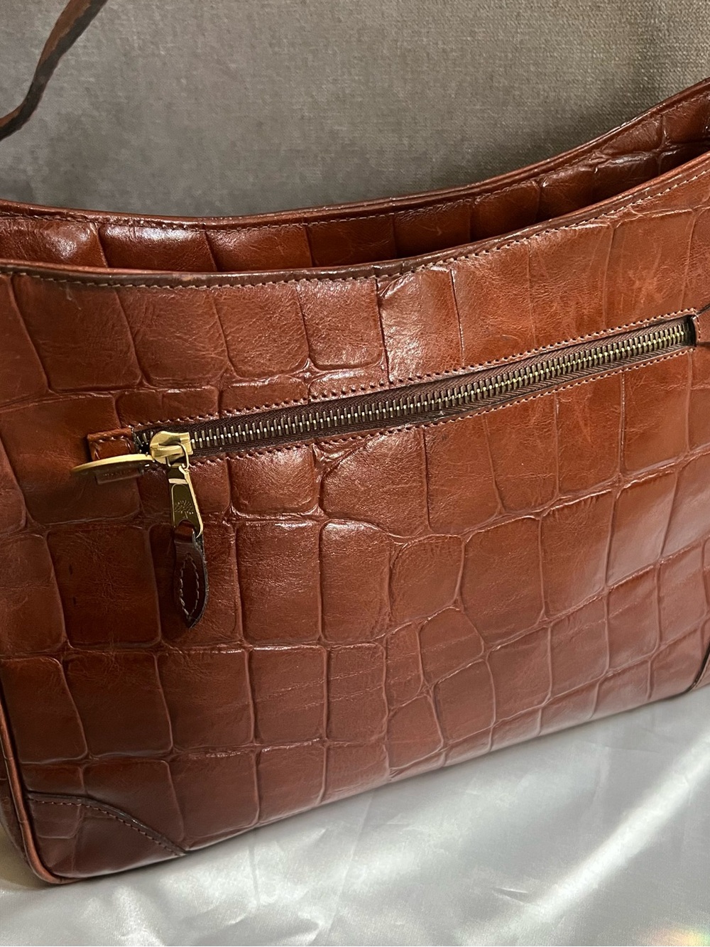 Vintage Mulberry Cognac Croc-Embossed Leather Shoulder Bag - Picture 7 of 9